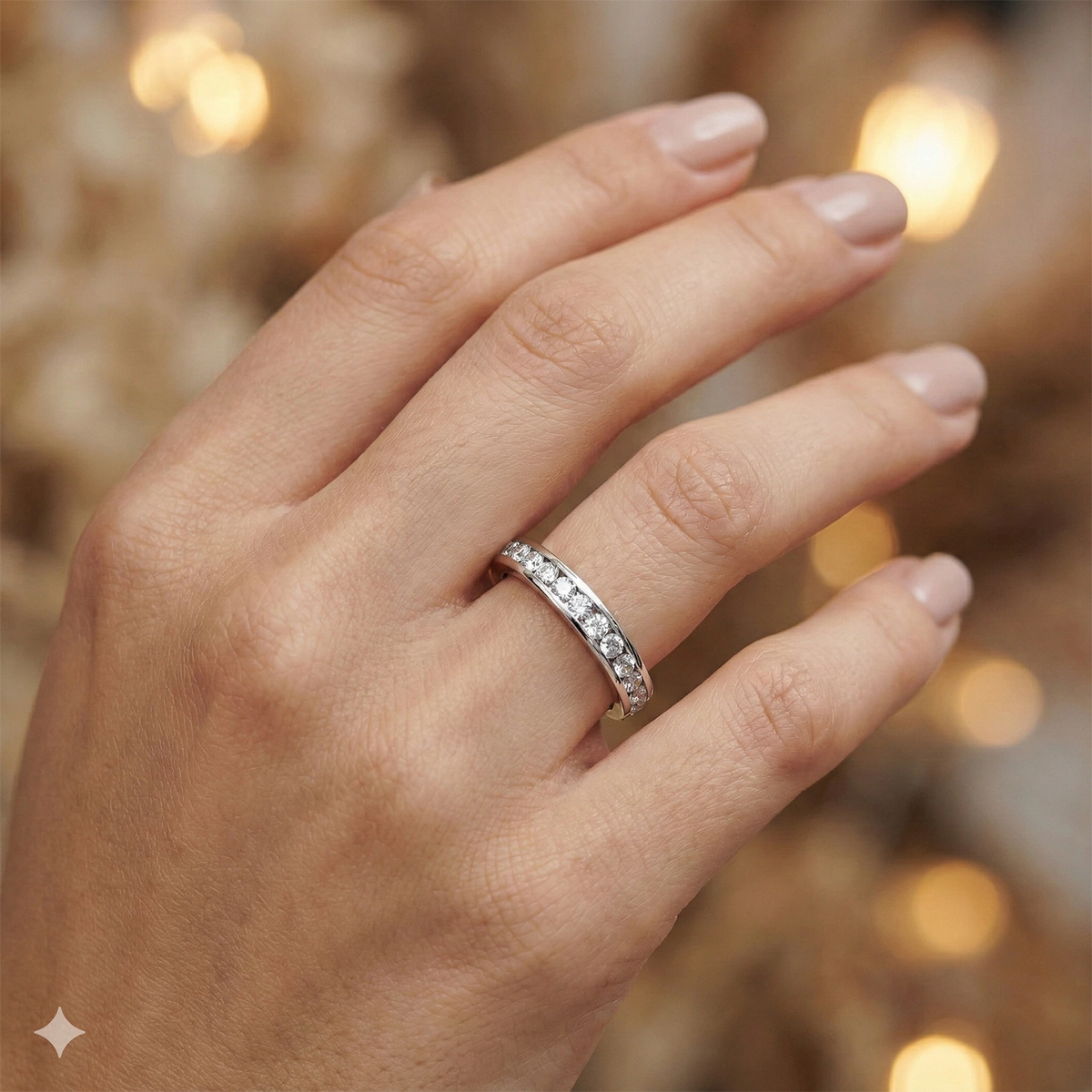 14K White Gold Ring with Lab-Created Diamonds