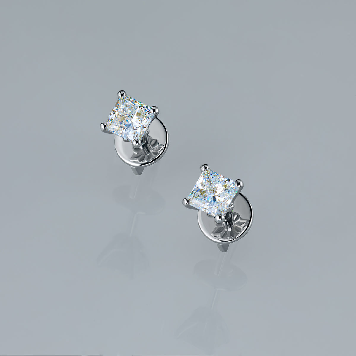 14K White Gold Earring Studs with Lab-Created Diamonds