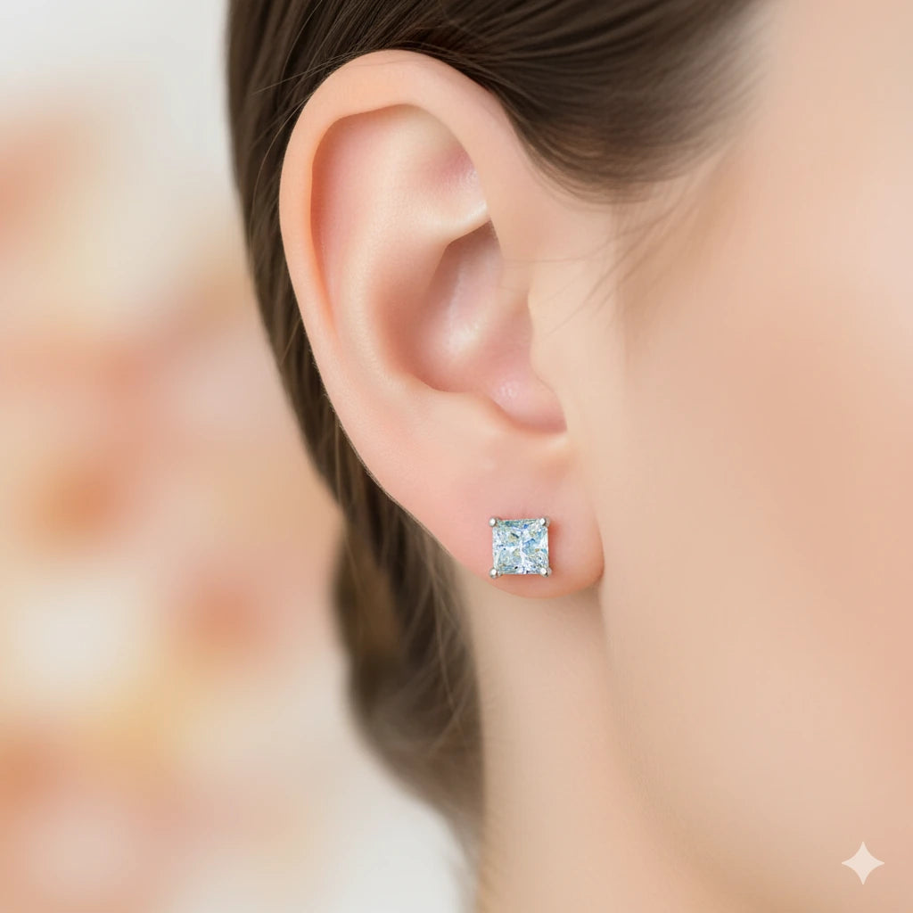 14K White Gold Earring Studs with Lab-Created Diamonds