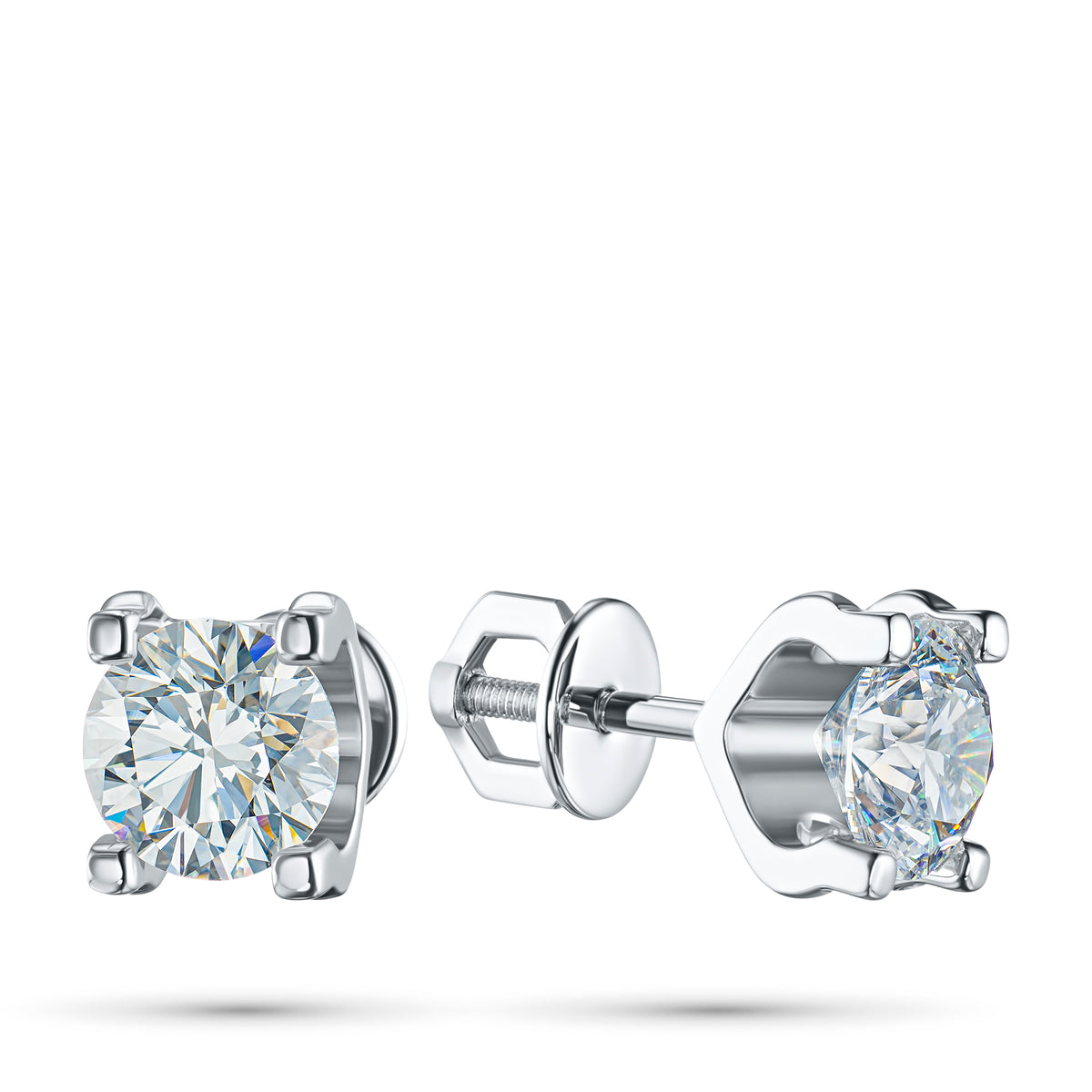 14K White Gold Earring Studs with Lab-Created Diamonds