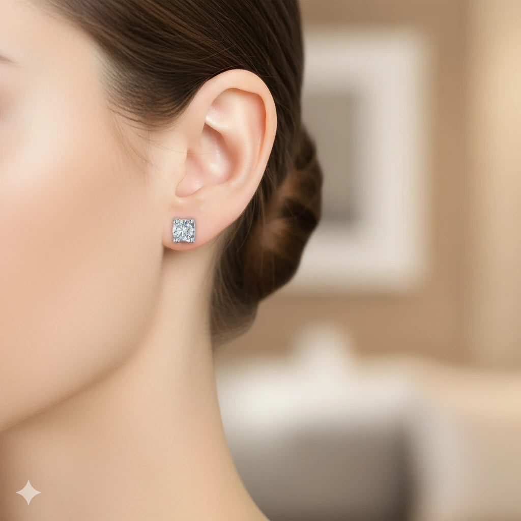 14K White Gold Earring Studs with Lab-Created Diamonds