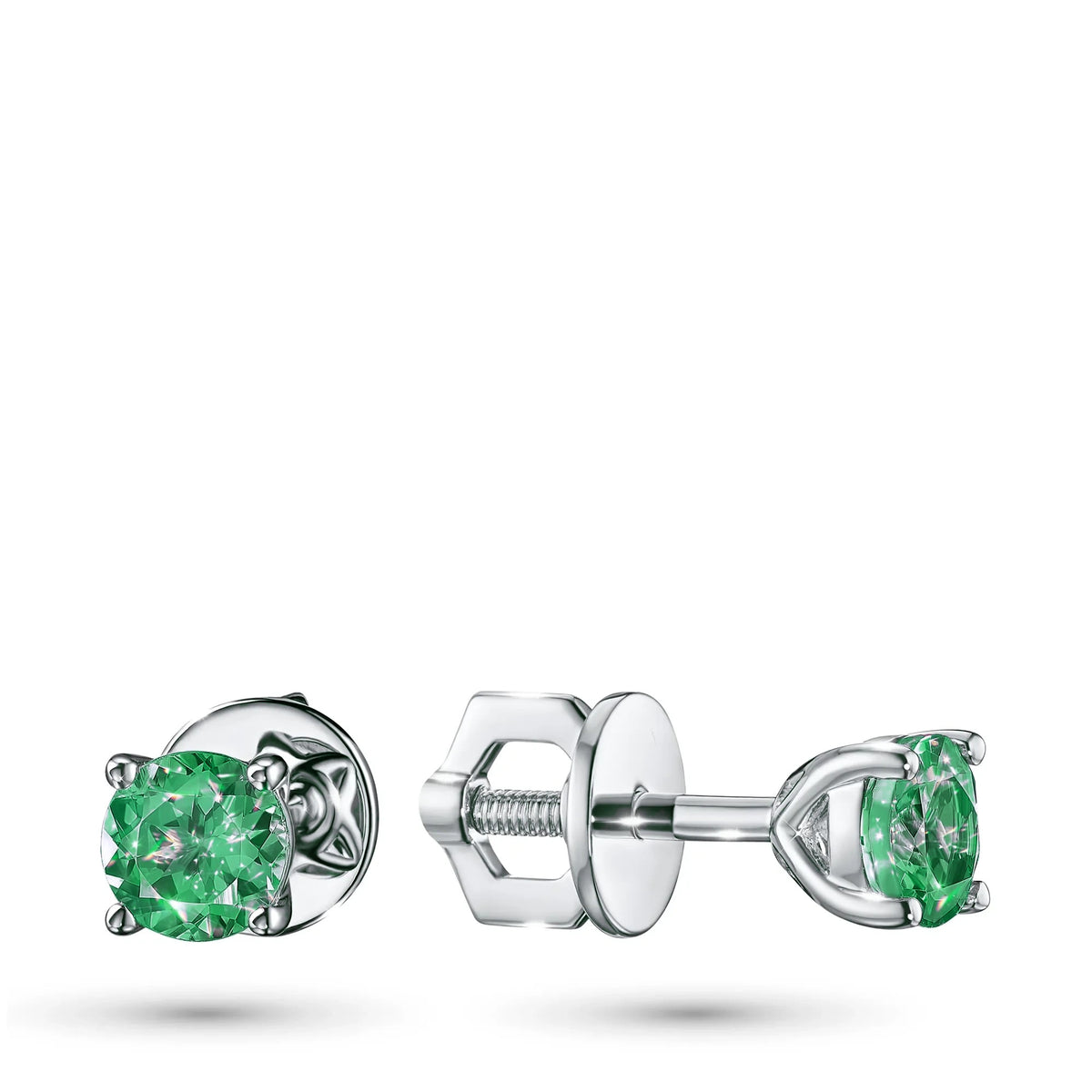 14K White Gold Earring Studs with Lab-Created Emerald