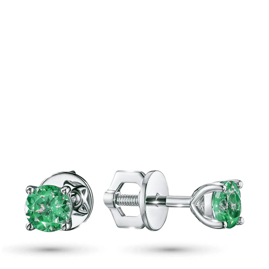 14K White Gold Earring Studs with Lab-Created Emerald