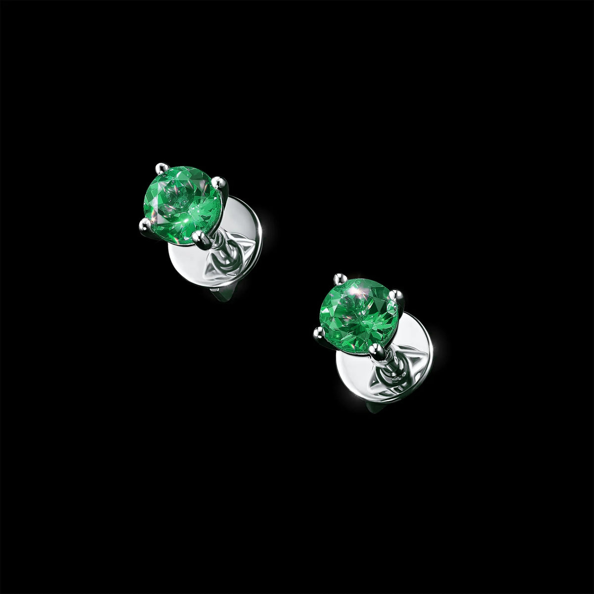 14K White Gold Earring Studs with Lab-Created Emerald