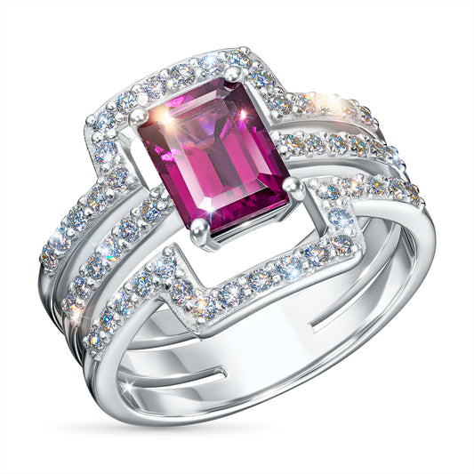 14K Yellow Gold Ring with Garnet and Lab-Created Diamonds