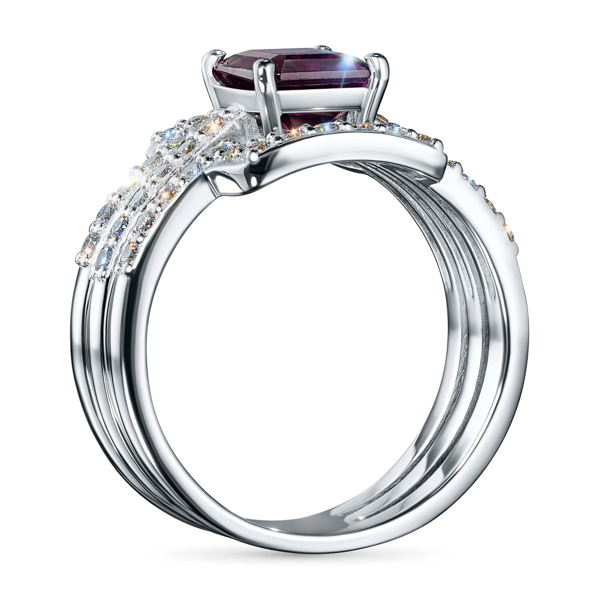 14K Yellow Gold Ring with Garnet and Lab-Created Diamonds
